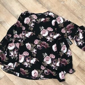 NWT Floral Blouse with Tie Sleeves
